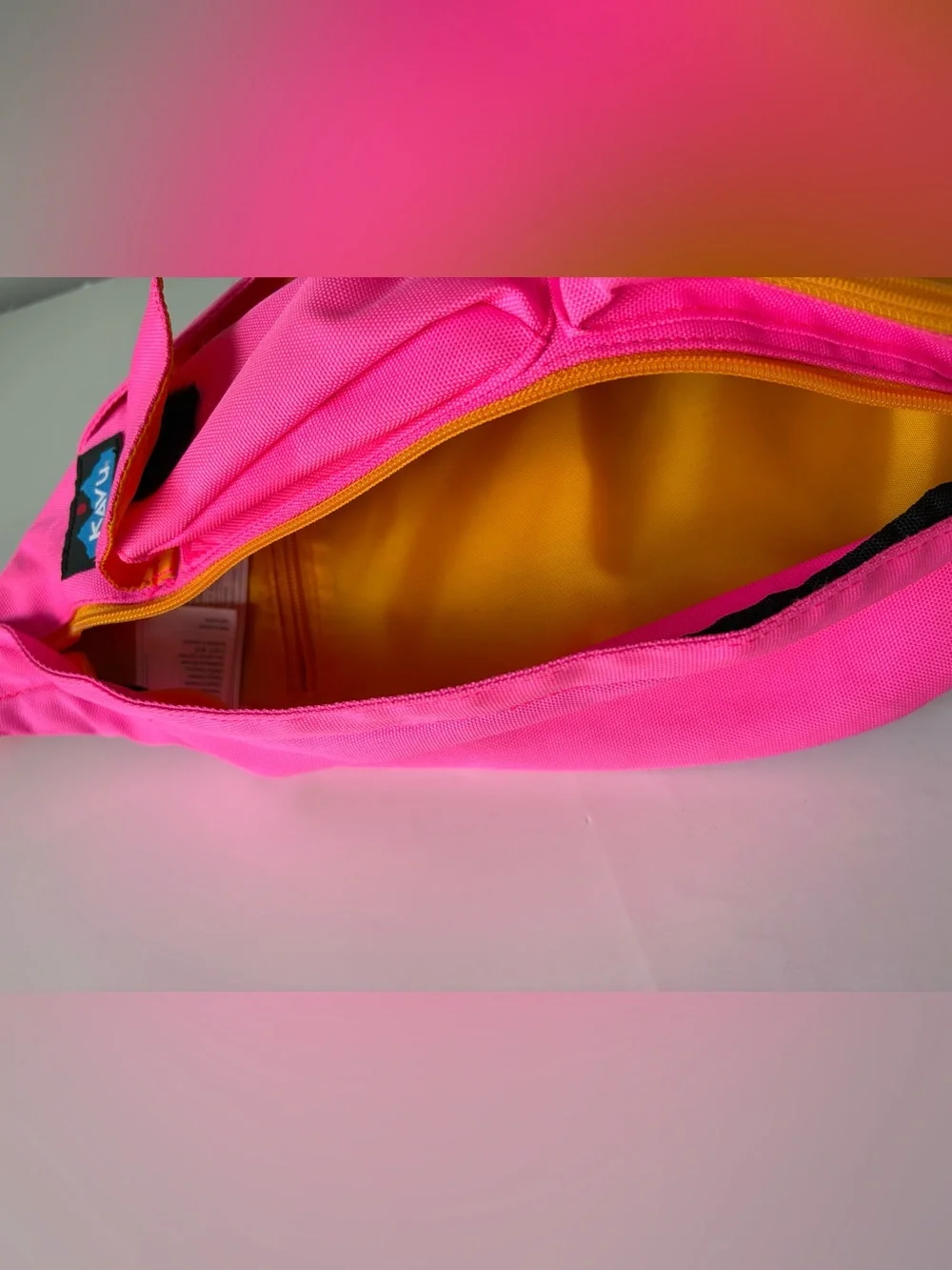 KAVU Pink Rope Sling Bag Crossbody Backpack Orange Accent Pockets